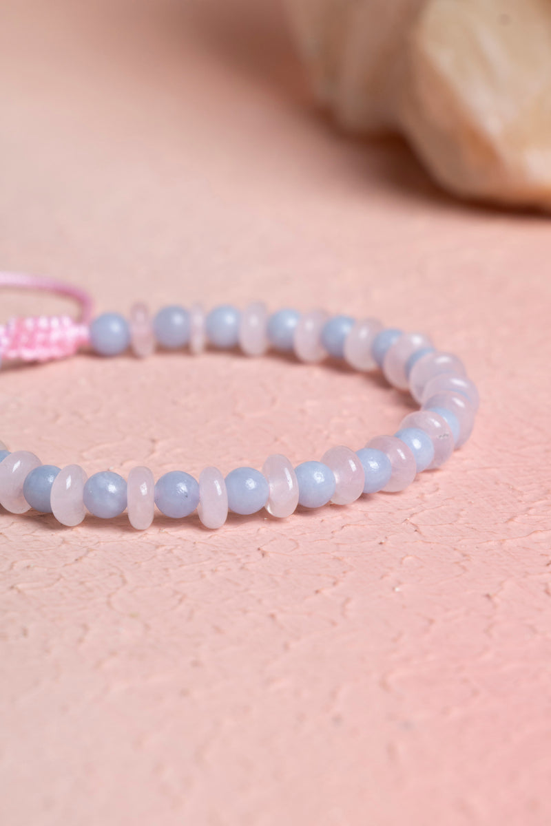 Sertifikalı Anjelit, Pembe Kuvars Doğal Taş Makrome Bileklik (SK:394)