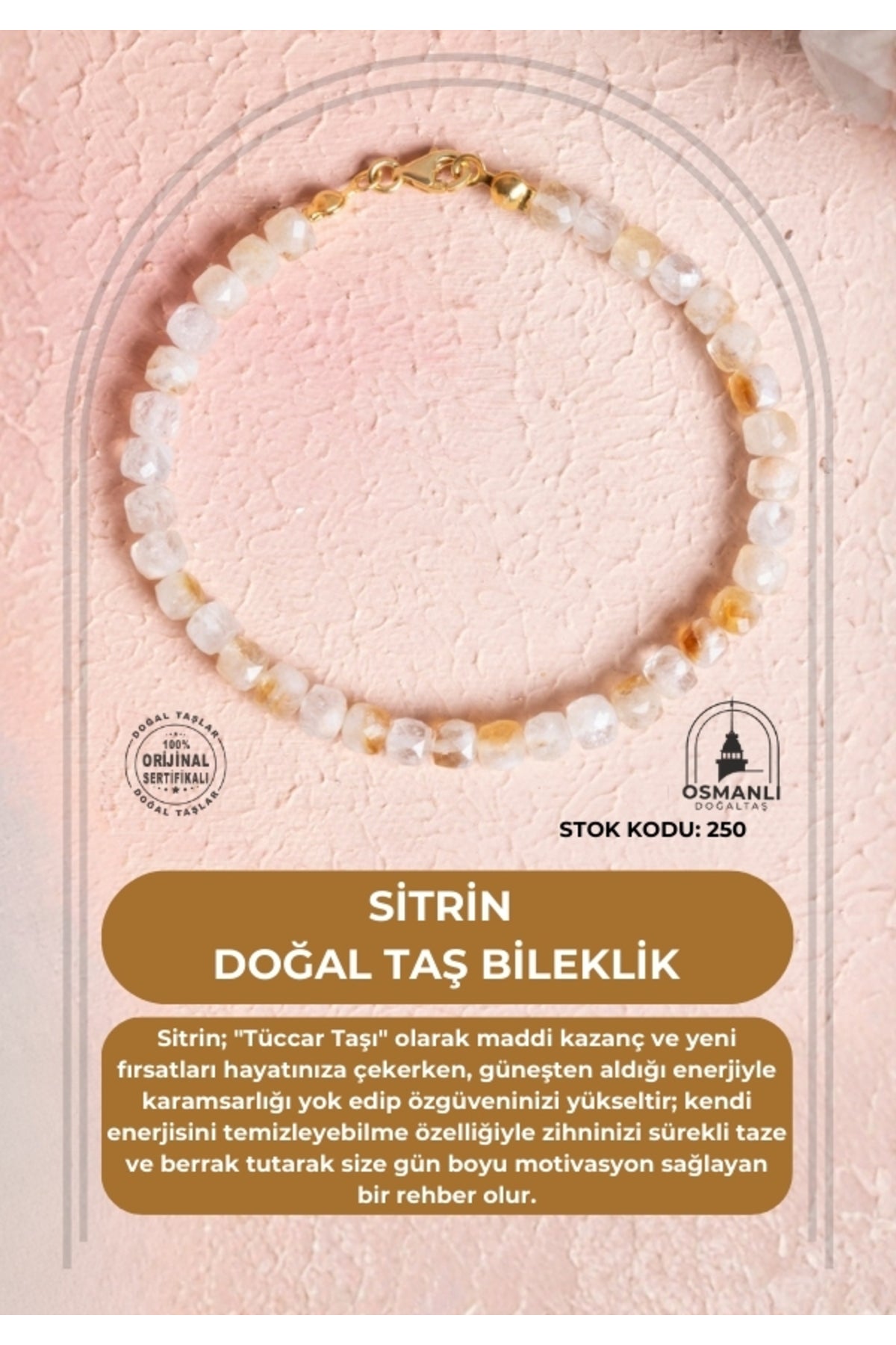 Sertifikalı Sitrin Doğal Taş Bileklik (SK:250)