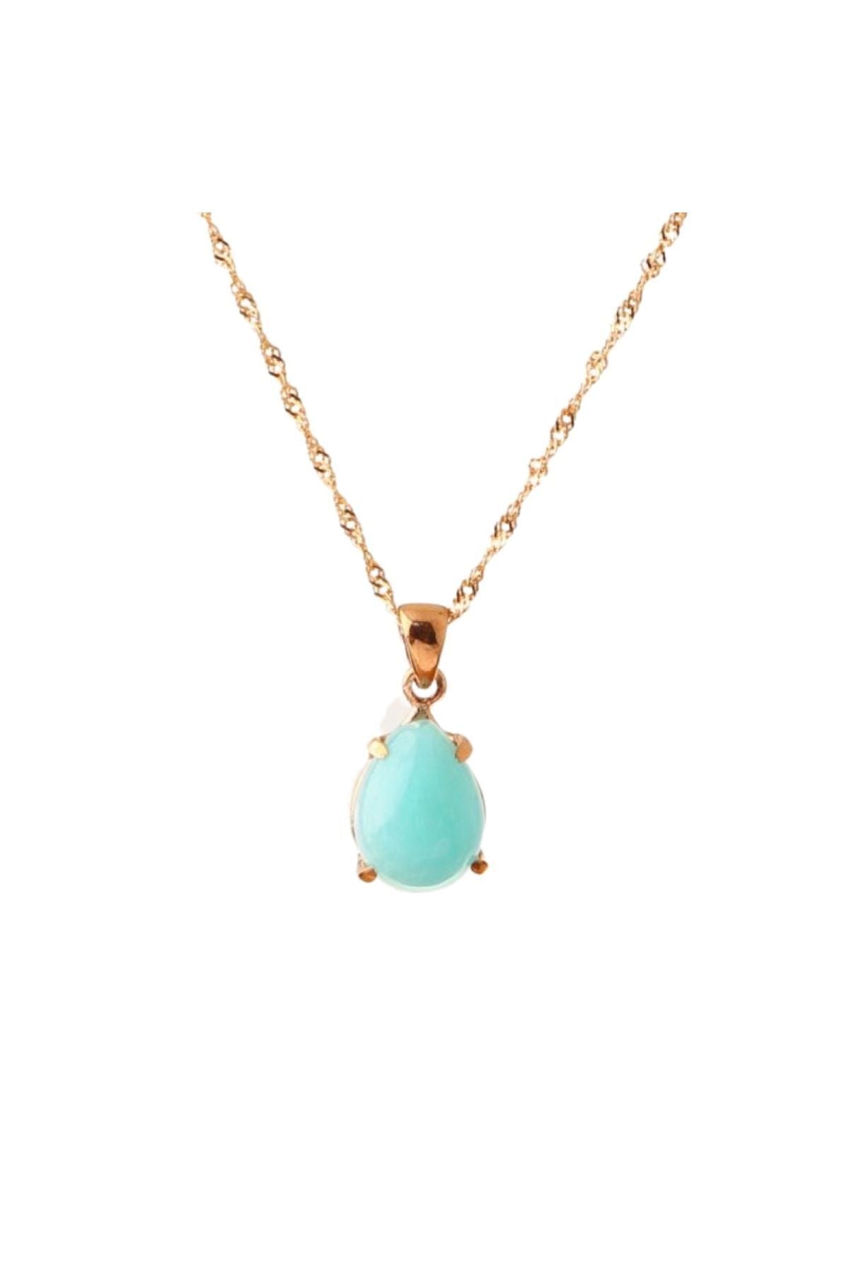 Amazonit Doğal Taş Gümüş Kolye, Gümüş Sarı Zincir