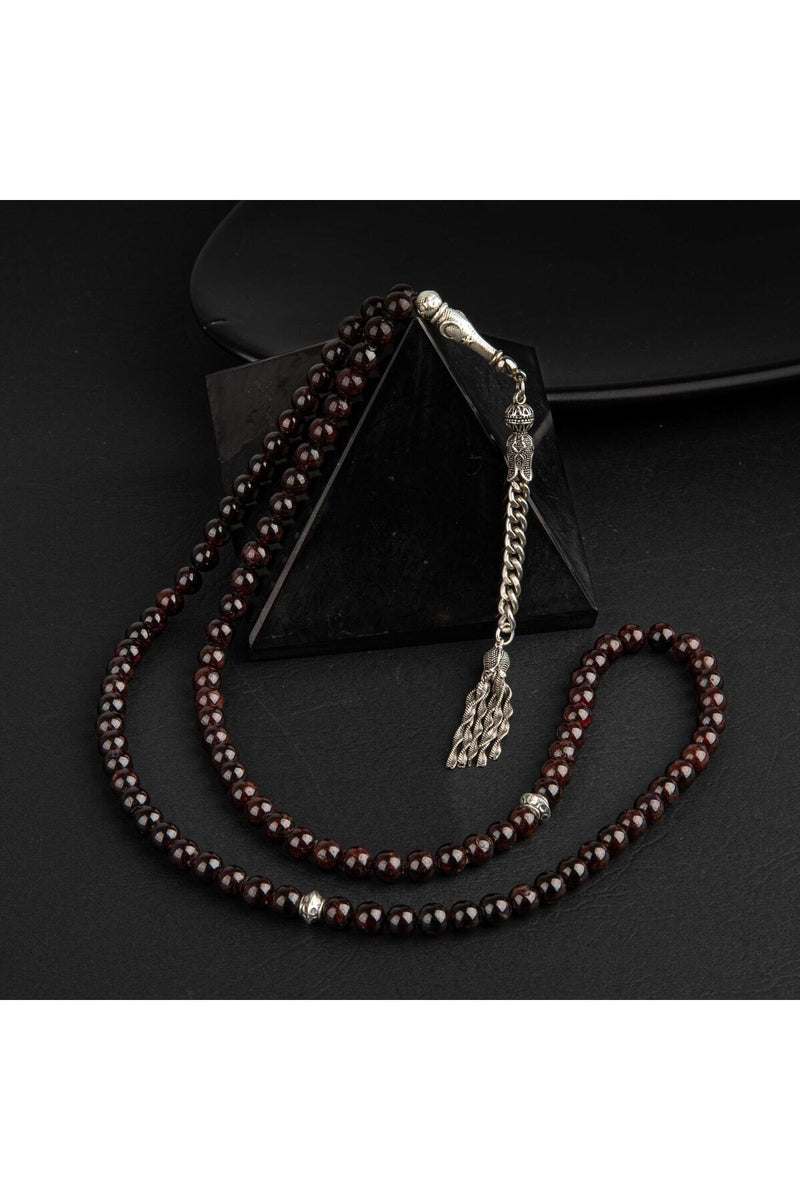 Bordo Granat Lal Doğal Taş Tesbih 99luk - 6mm