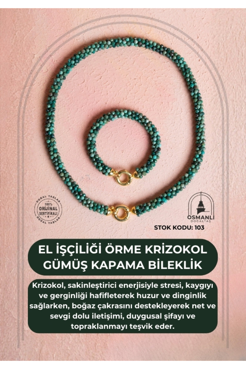 Sertifikalı El İşçiliği Örme Krizokol Gümüş Kapama Set (SK:103)