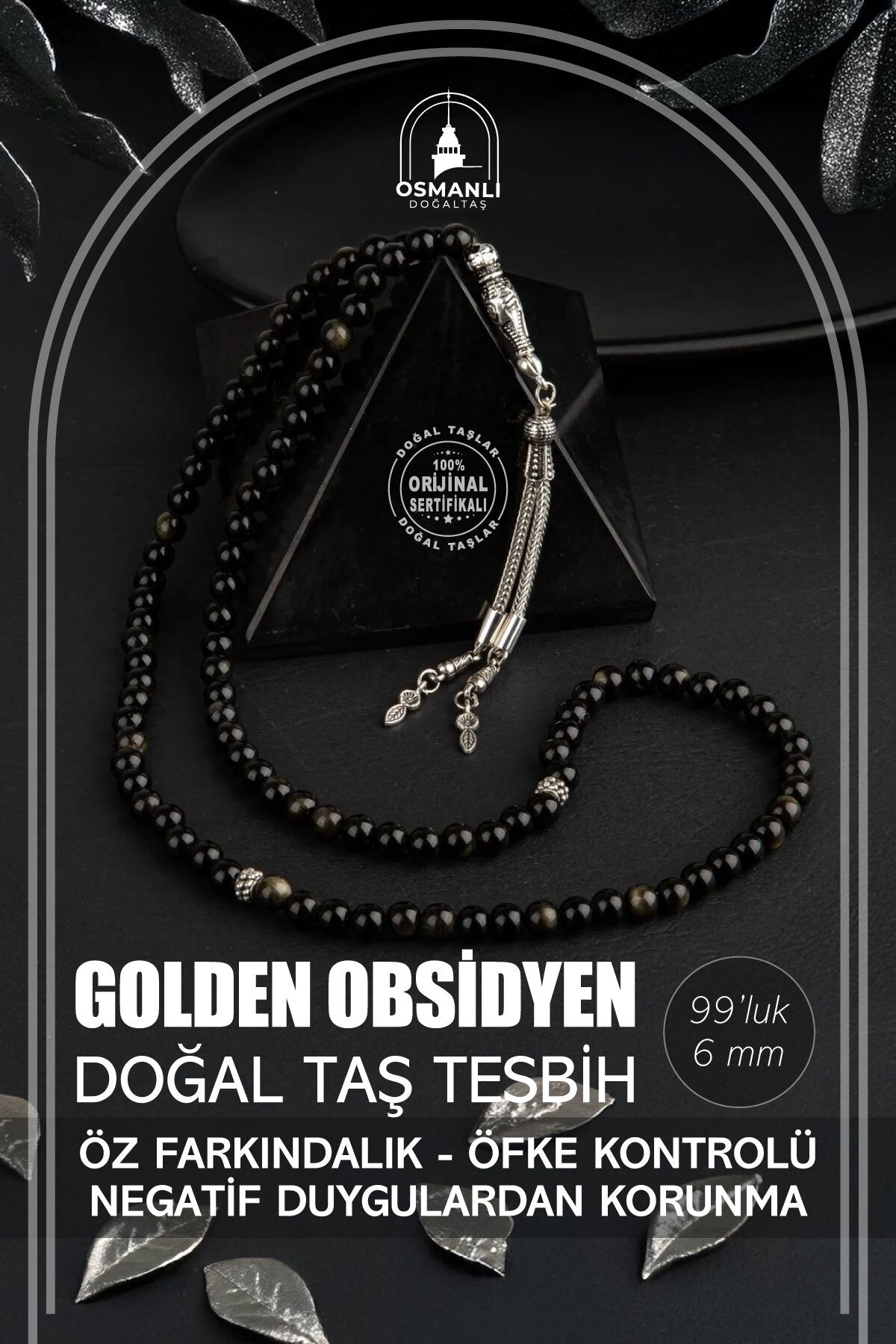 Golden Obsidyen Doğal Taş Tesbih 99luk - 6mm