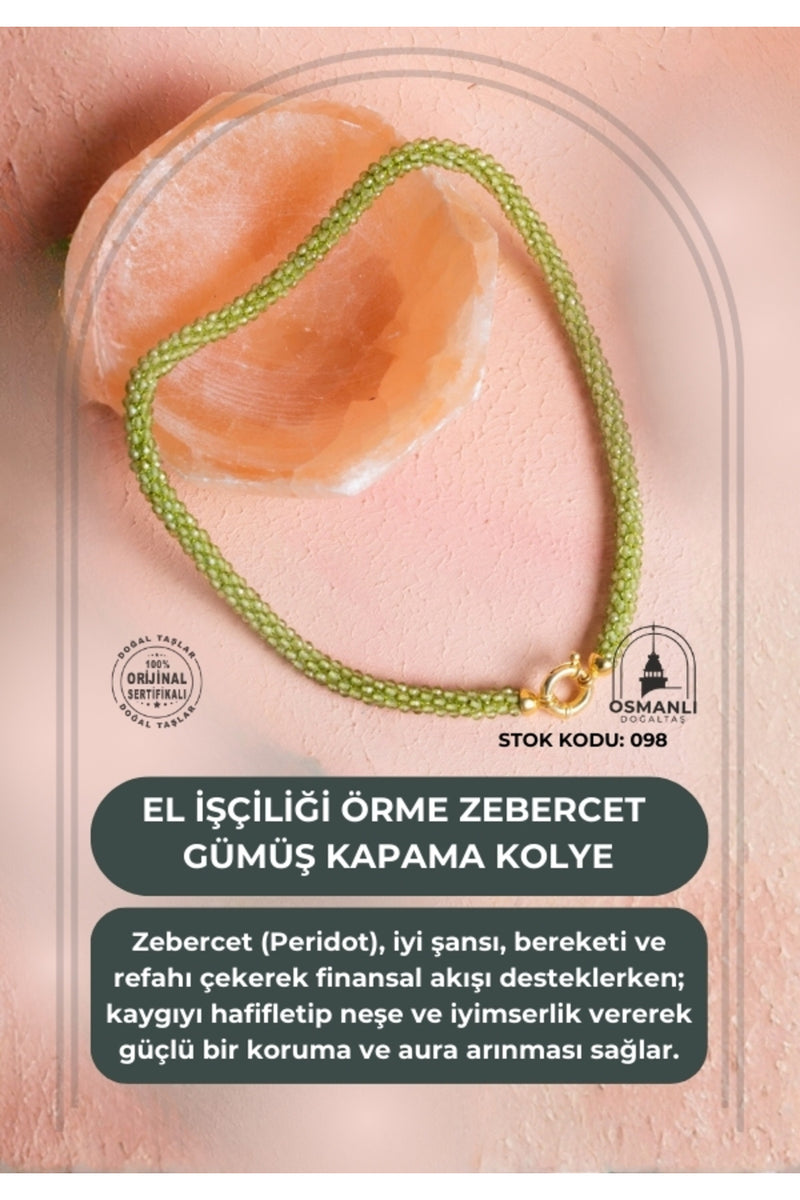 Sertifikalı El İşçiliği Örme Zebercet Gümüş Kapama Kolye (SK:098)