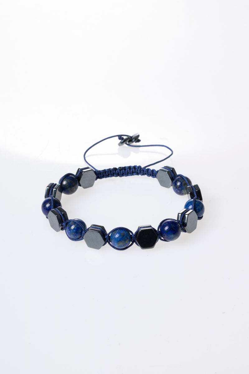 Sertifikalı Lapis Lazuli, Hematit Doğal Taş Makrome Bileklik (SK:360)