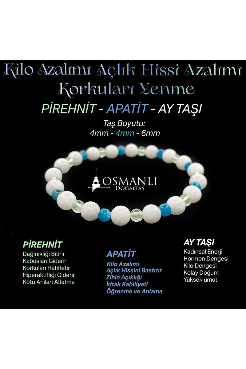 Zayıflama Açlık Bastırma Bilekliği - Ay Taşı - Prehnit - Apatit 4mm-6mm Orijinal Doğal Taş Bileklik
