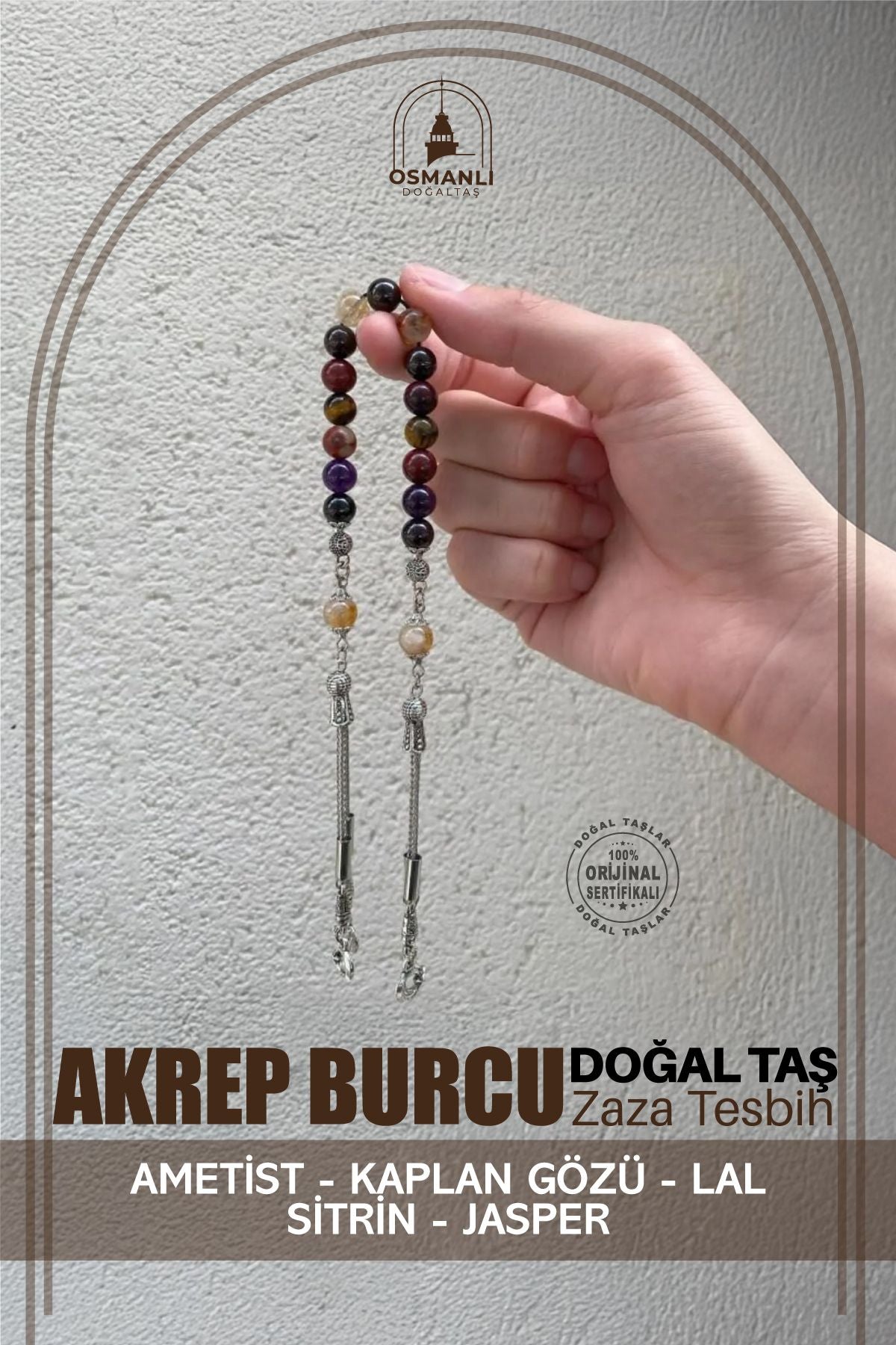 Akrep Burcu Zaza Tesbih Doğal Taş Ametist, Kaplan Gözü, Lal, Sitrin, Jasper