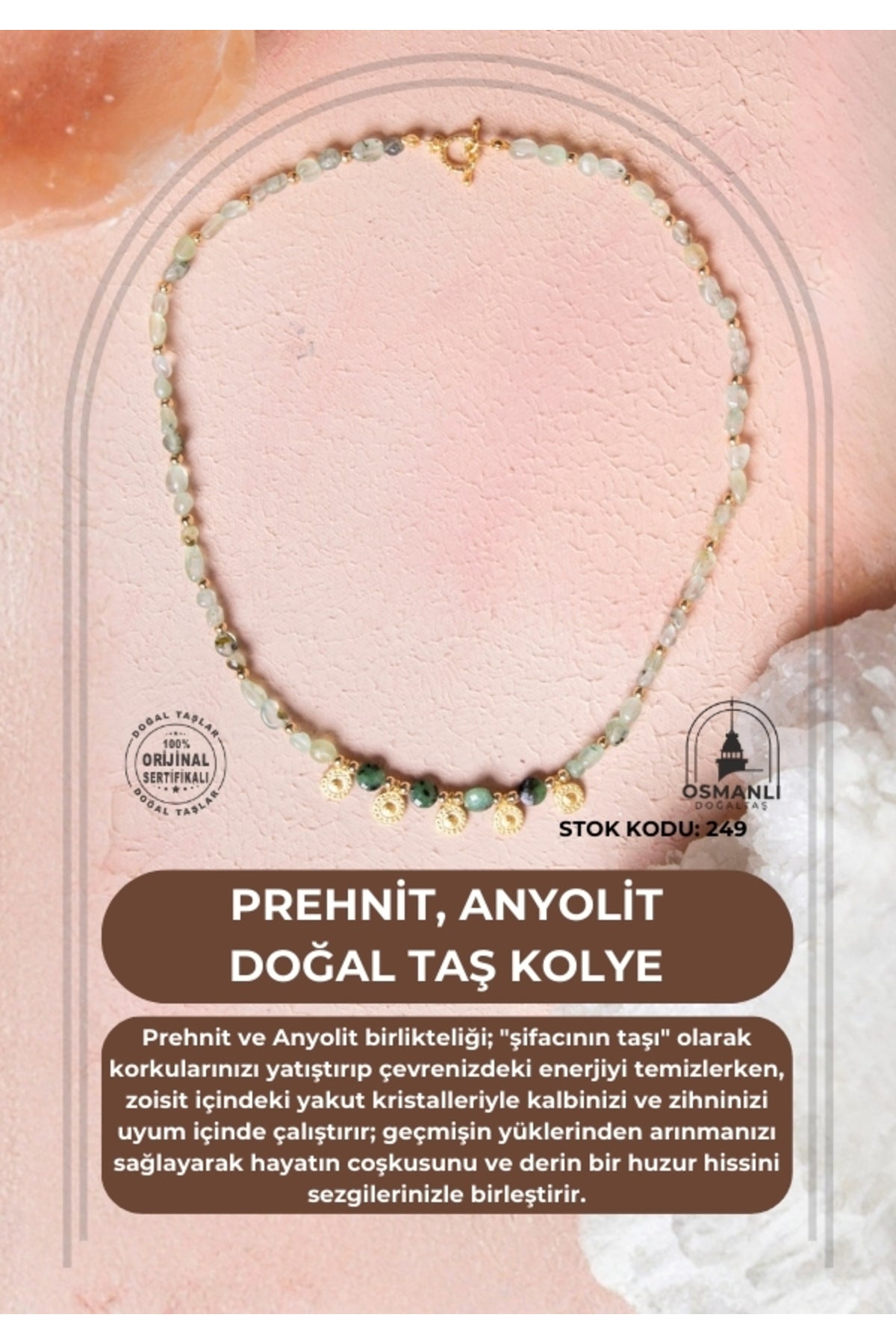 Sertifikalı Prehnit, Anyolit Doğal Taş Kolye (SK:249)