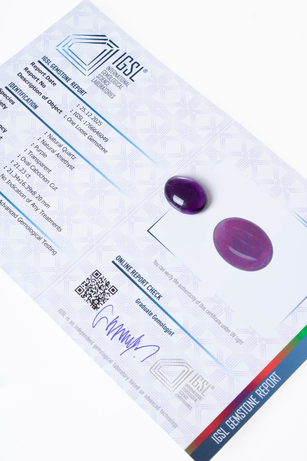 Sertifikalı Oval Ametist Kabaşon (S.K:314)