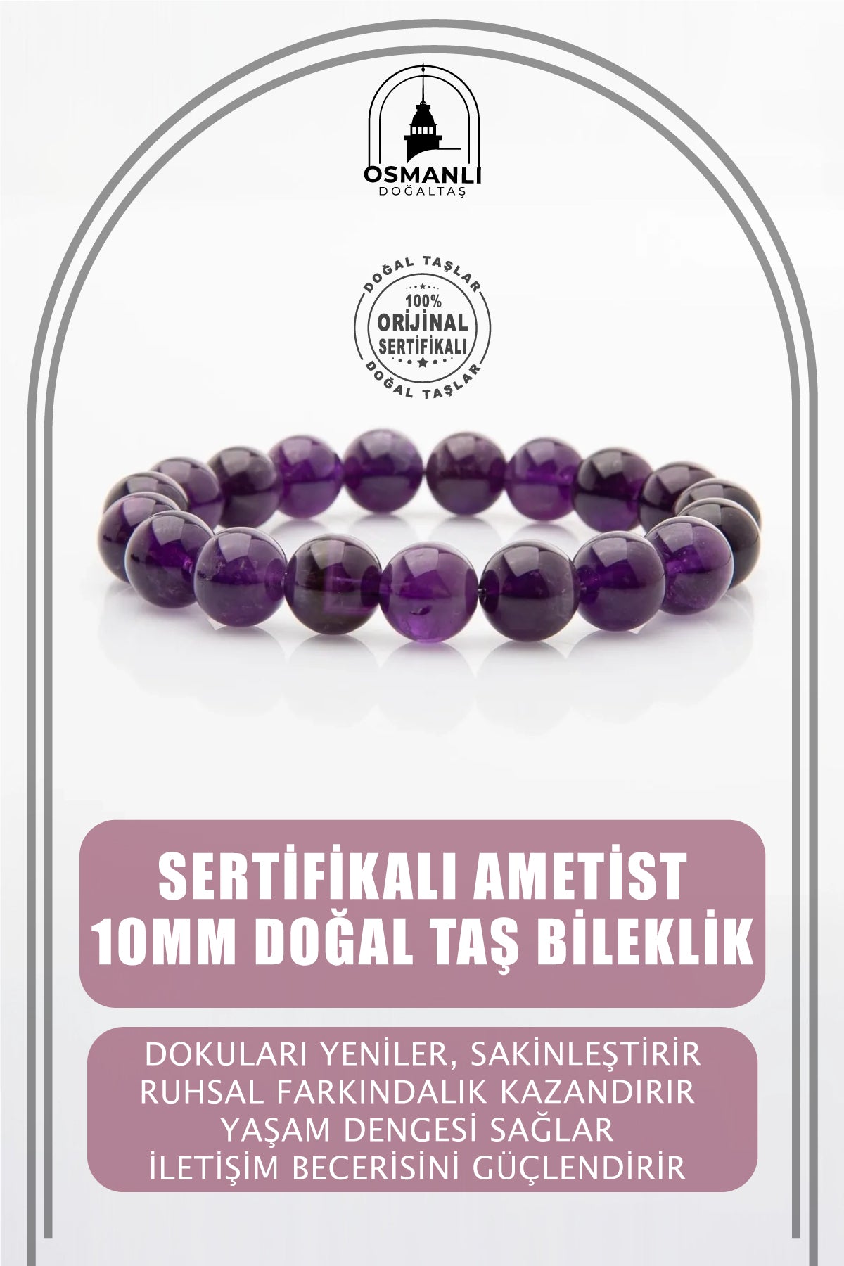 Ametist 10mm Doğal Taş Bileklik