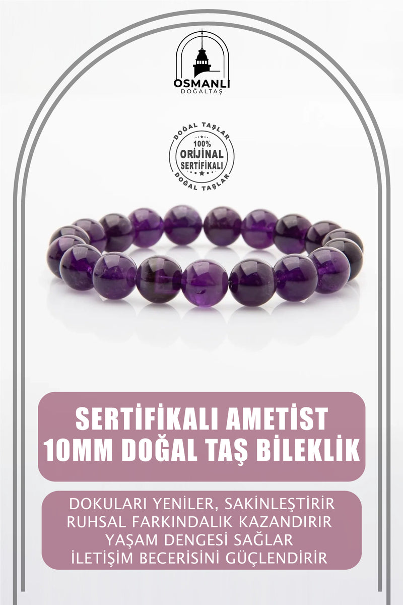 Ametist 10mm Doğal Taş Bileklik