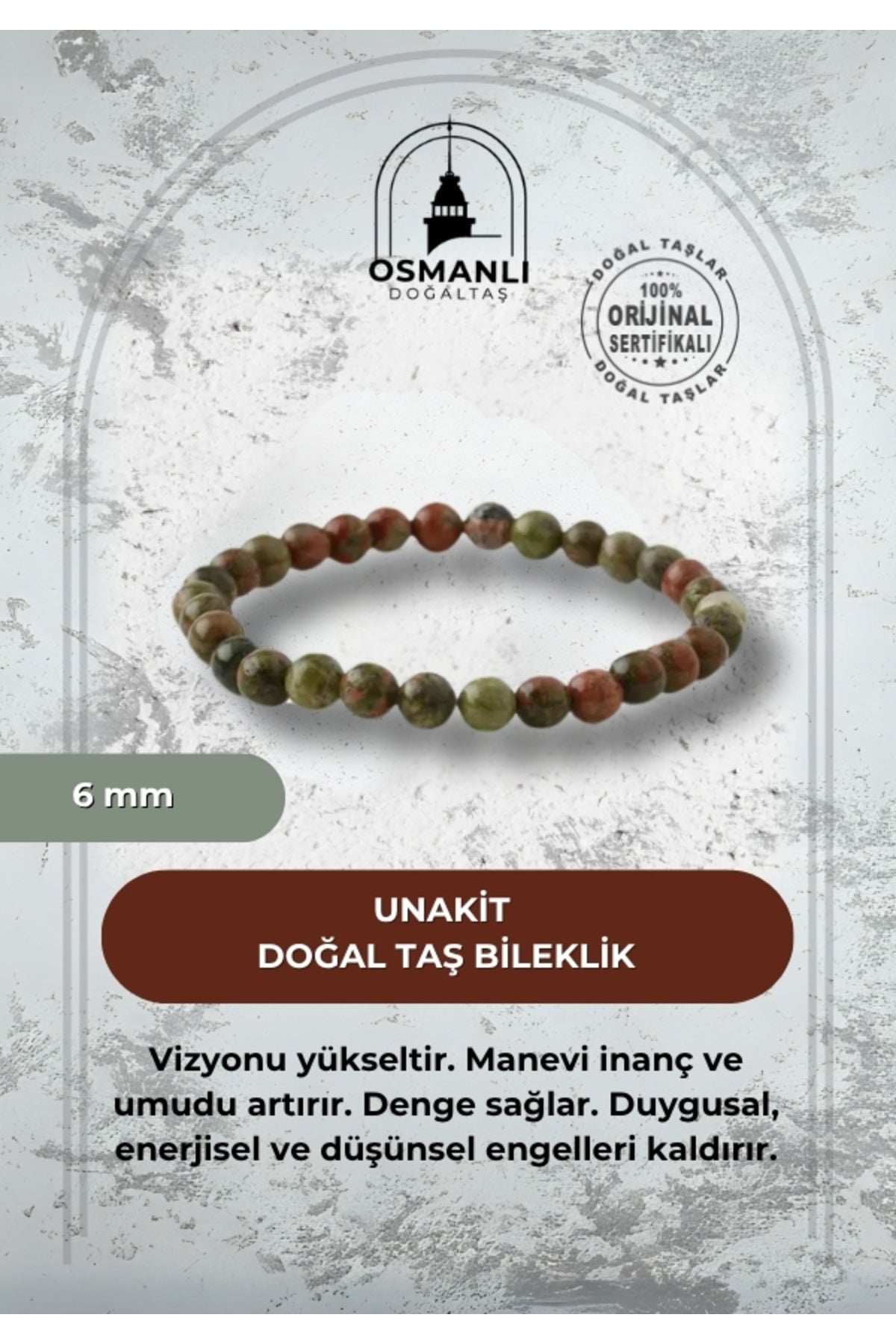 Unakit 6mm Doğal Taş Bileklik