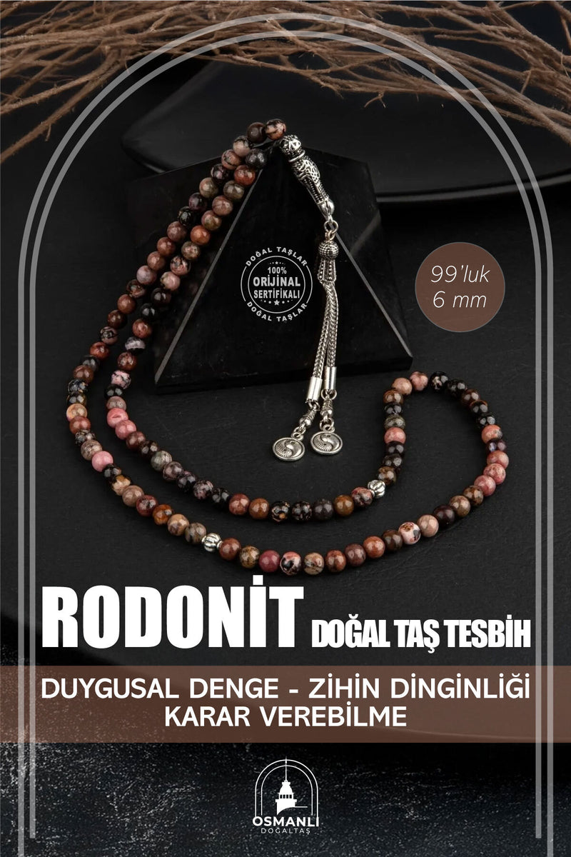 Rodonit Doğal Taş Tesbih 99luk - 6mm