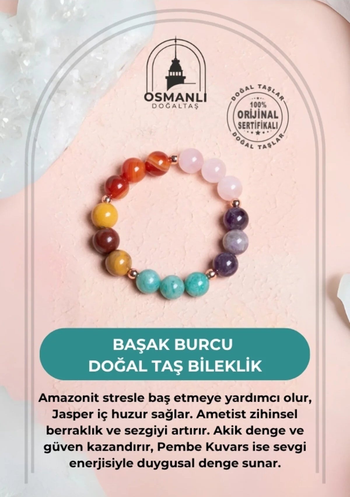 Sertifikalı  Doğal Taş Bileklik -Başak Burcu