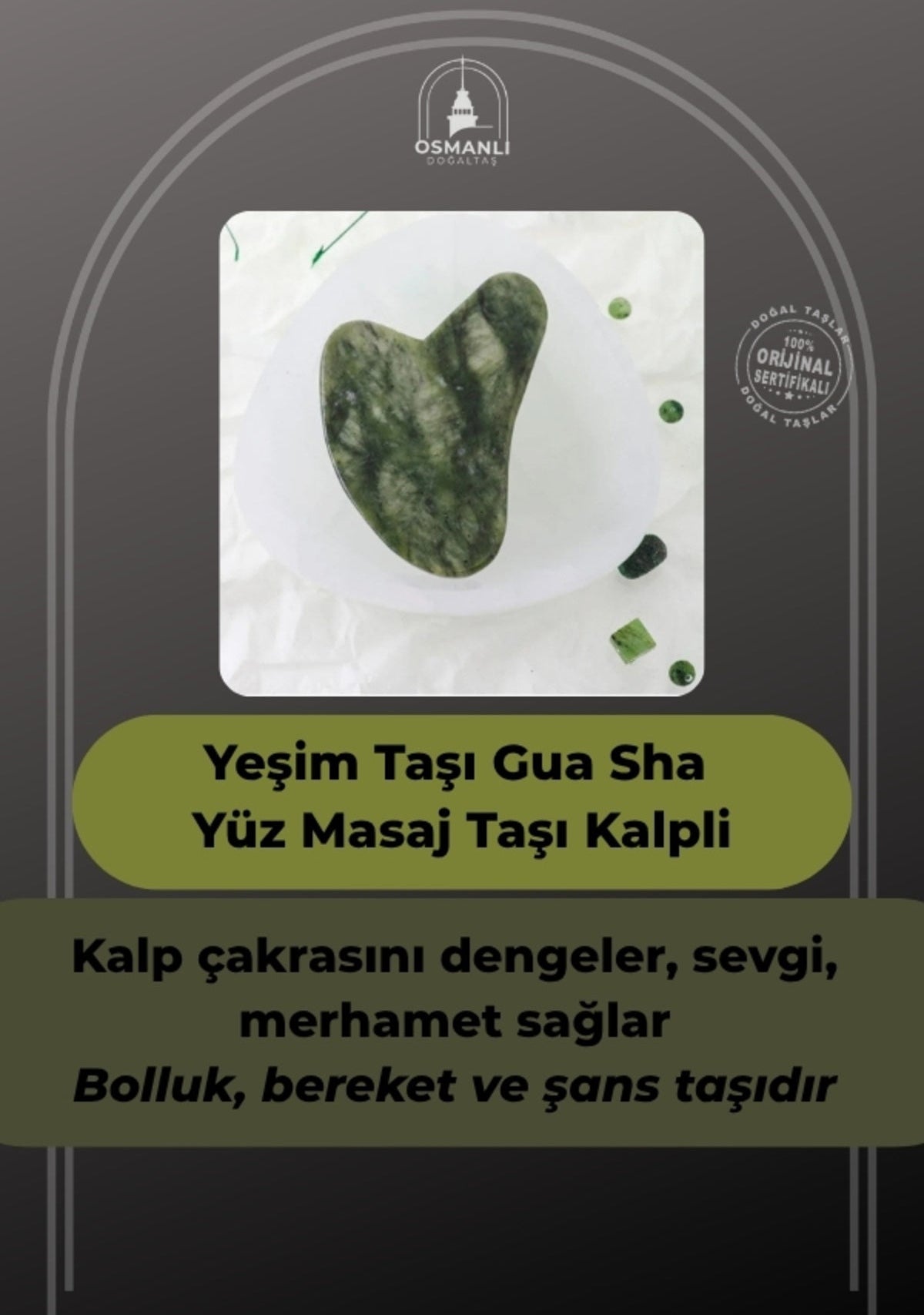 Yeşim Taşı Gua Sha Yüz Masaj Taşı Kalpli