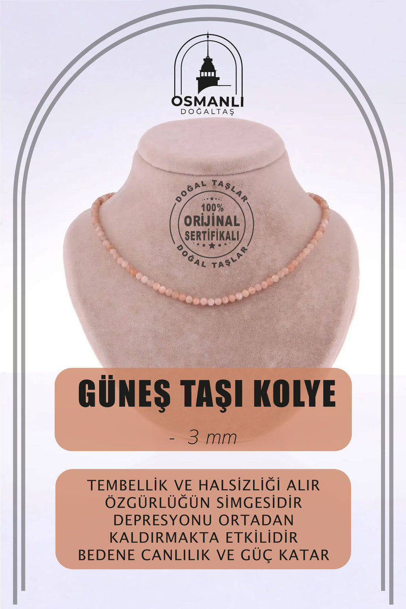 Sertifikalı Güneş Taşı Doğal Taş Kolye 3 Mm - M403
