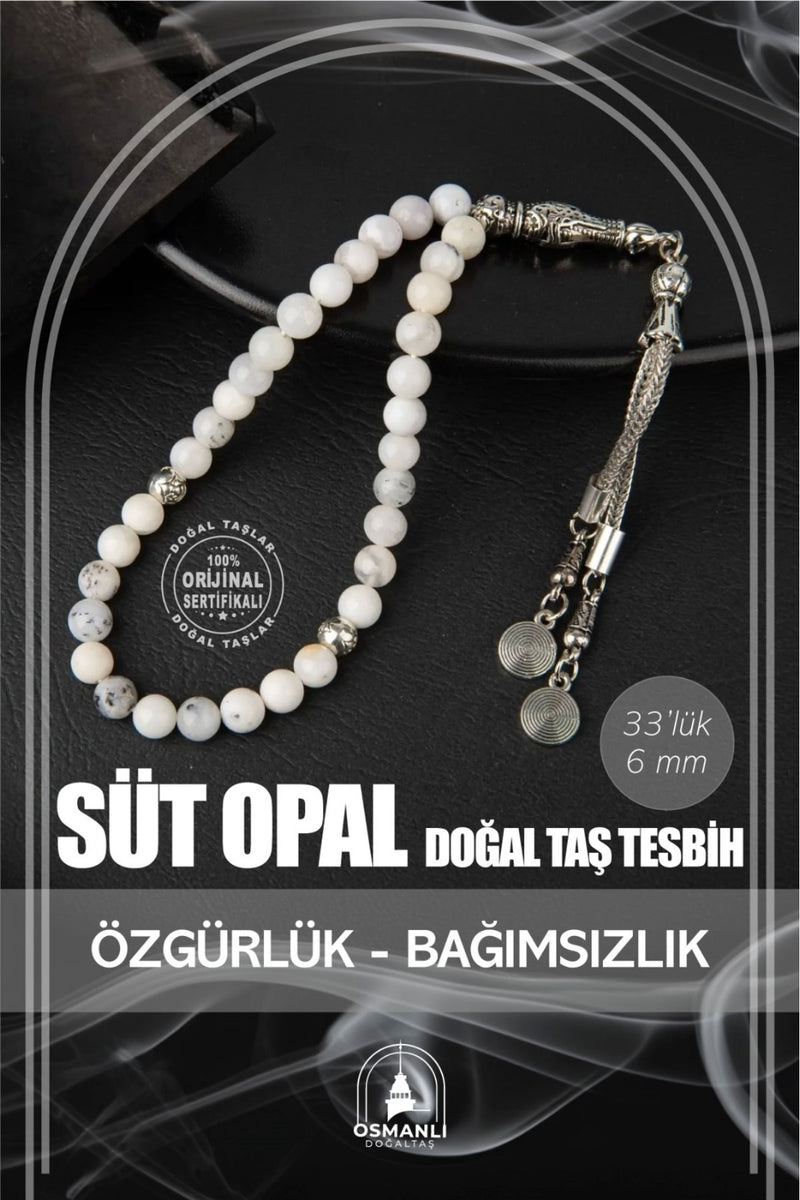 Süt Opal Doğal Taş Tesbih 33lük - 6mm