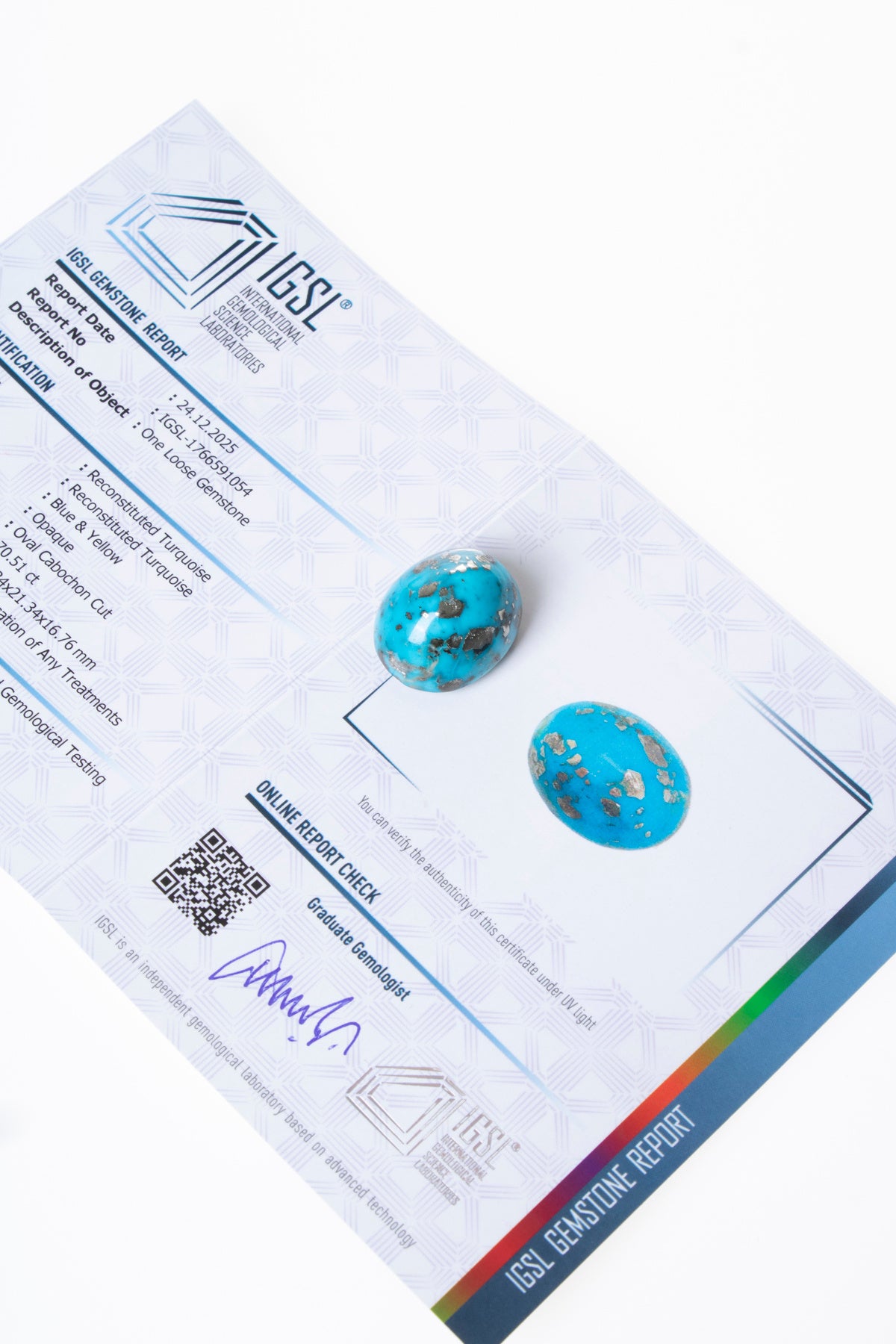 Sertifikalı Turkuaz Kabaşon (S.K:334)