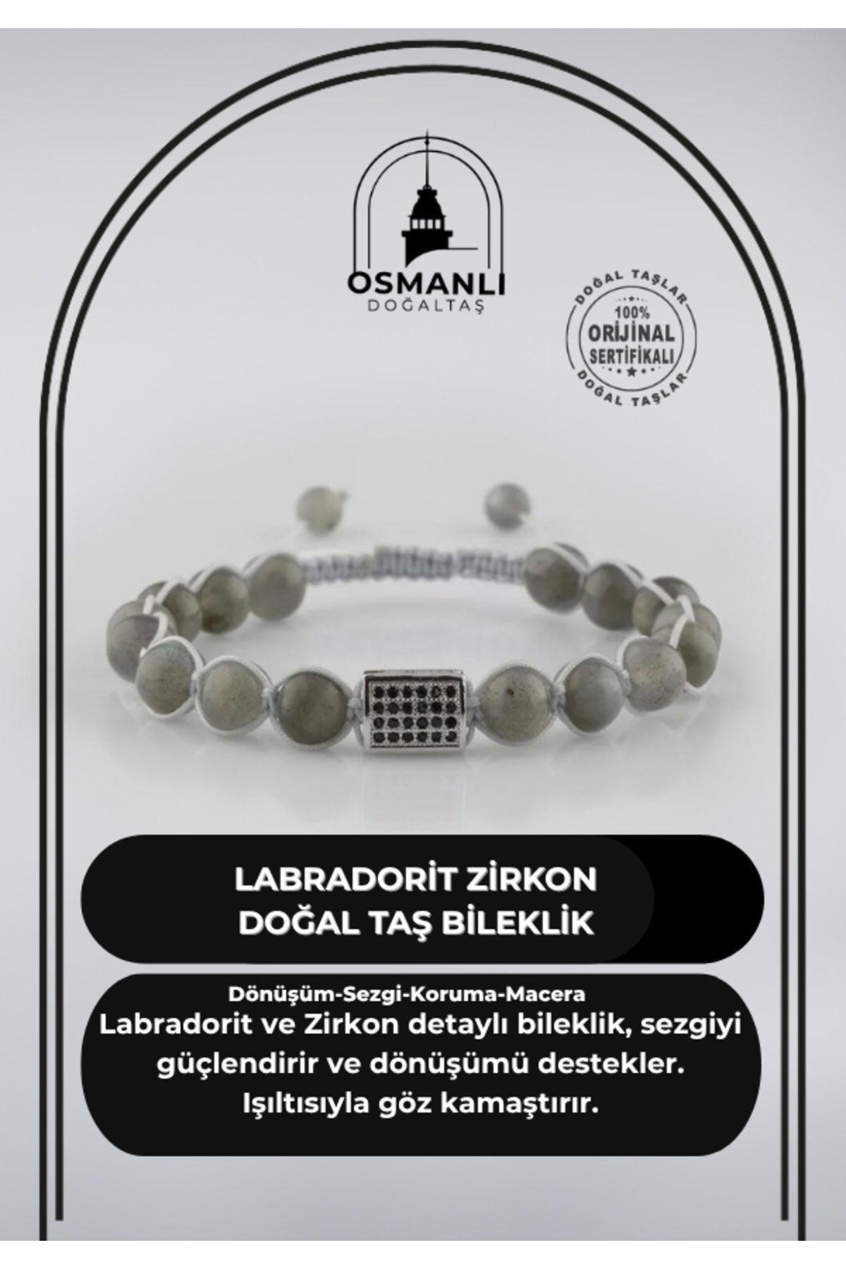 Labradorit Zirkon Doğal Taş Bileklik