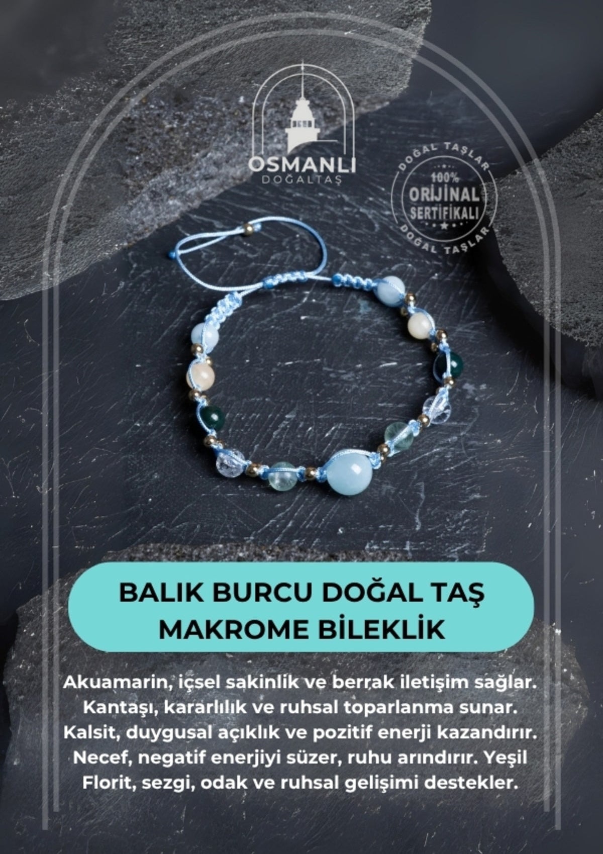 Sertifikalı Balık Burcu Doğal Taş Makrome Bileklik