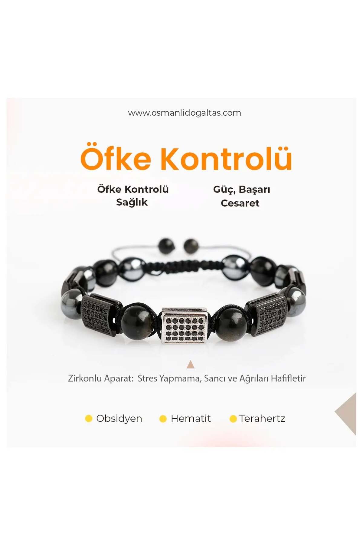 Sertifikalı Öfke Kontrolü Bilekliği-Doğal Taş Makrome Bileklik (SK:344)