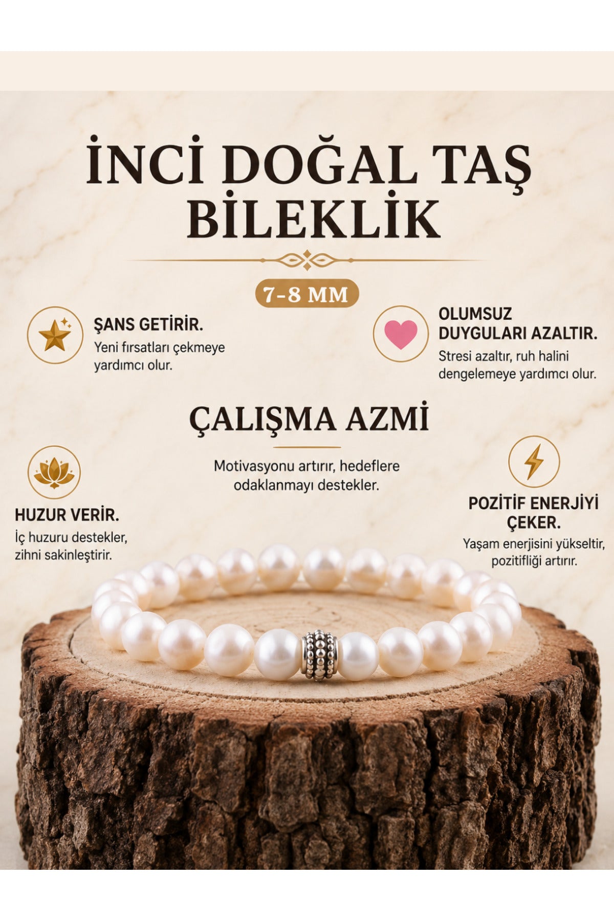 Orijinal & Sertifikalı İnci Gerçek Doğal Taş Kutulu & El Yapımı Hediyelik Kadın Bileklik 8 mm