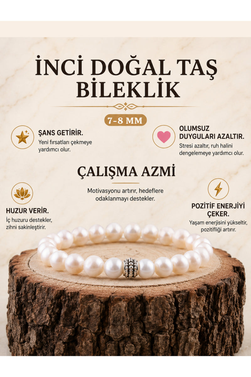 Orijinal & Sertifikalı İnci Gerçek Doğal Taş Kutulu & El Yapımı Hediyelik Kadın Bileklik 8 mm