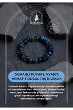 Sertifikalı Dumanlı Kuvars, Kyanit, Hematit Doğal Taş Bileklik