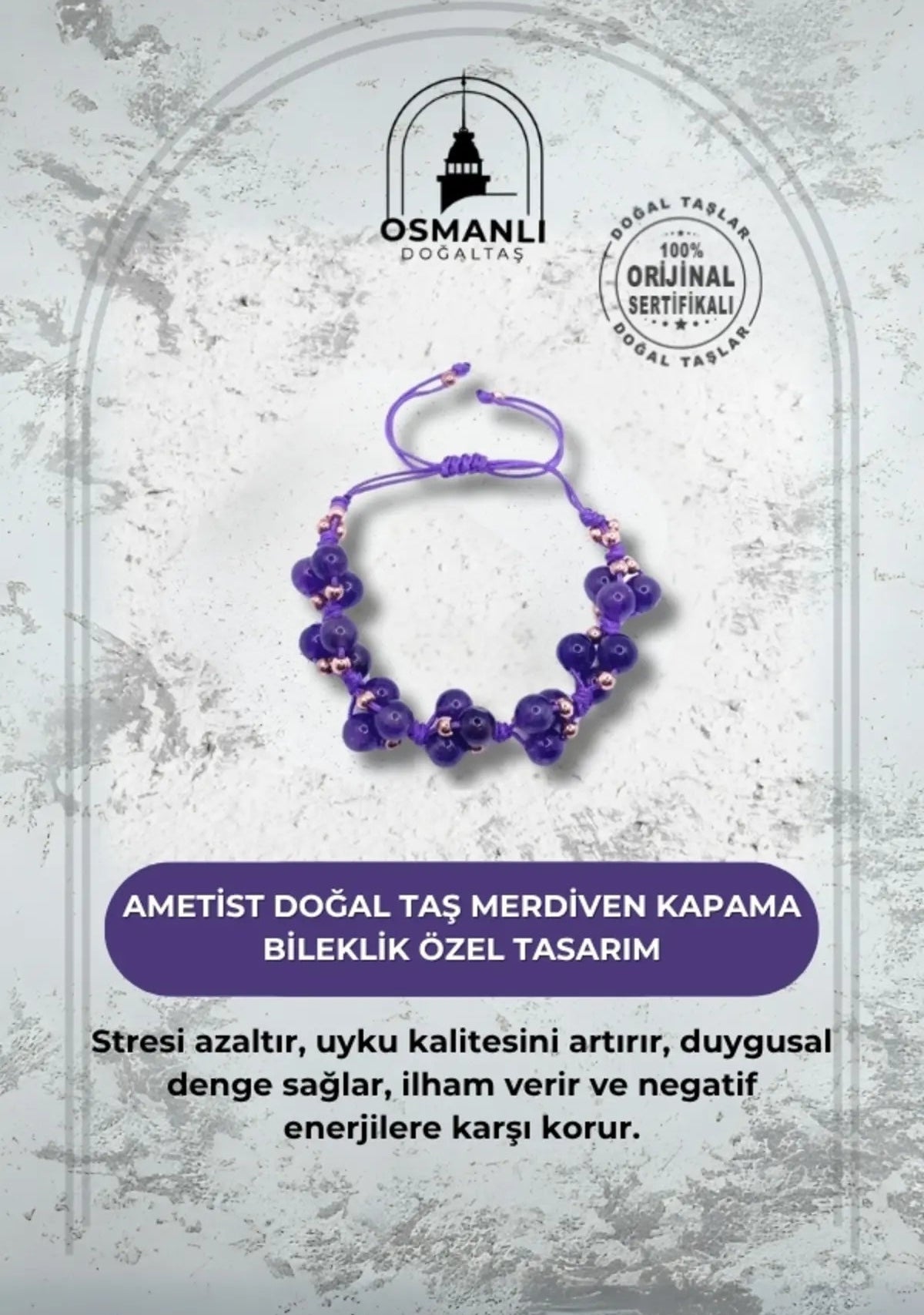 Ametist Doğal Taş Merdiven Kapama İpli Her Bileğe Uygun Bileklik