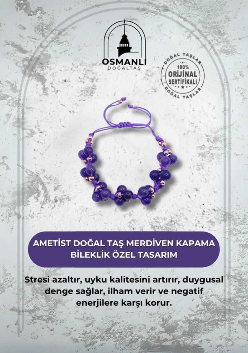 Ametist Doğal Taş Merdiven Kapama İpli Her Bileğe Uygun Bileklik