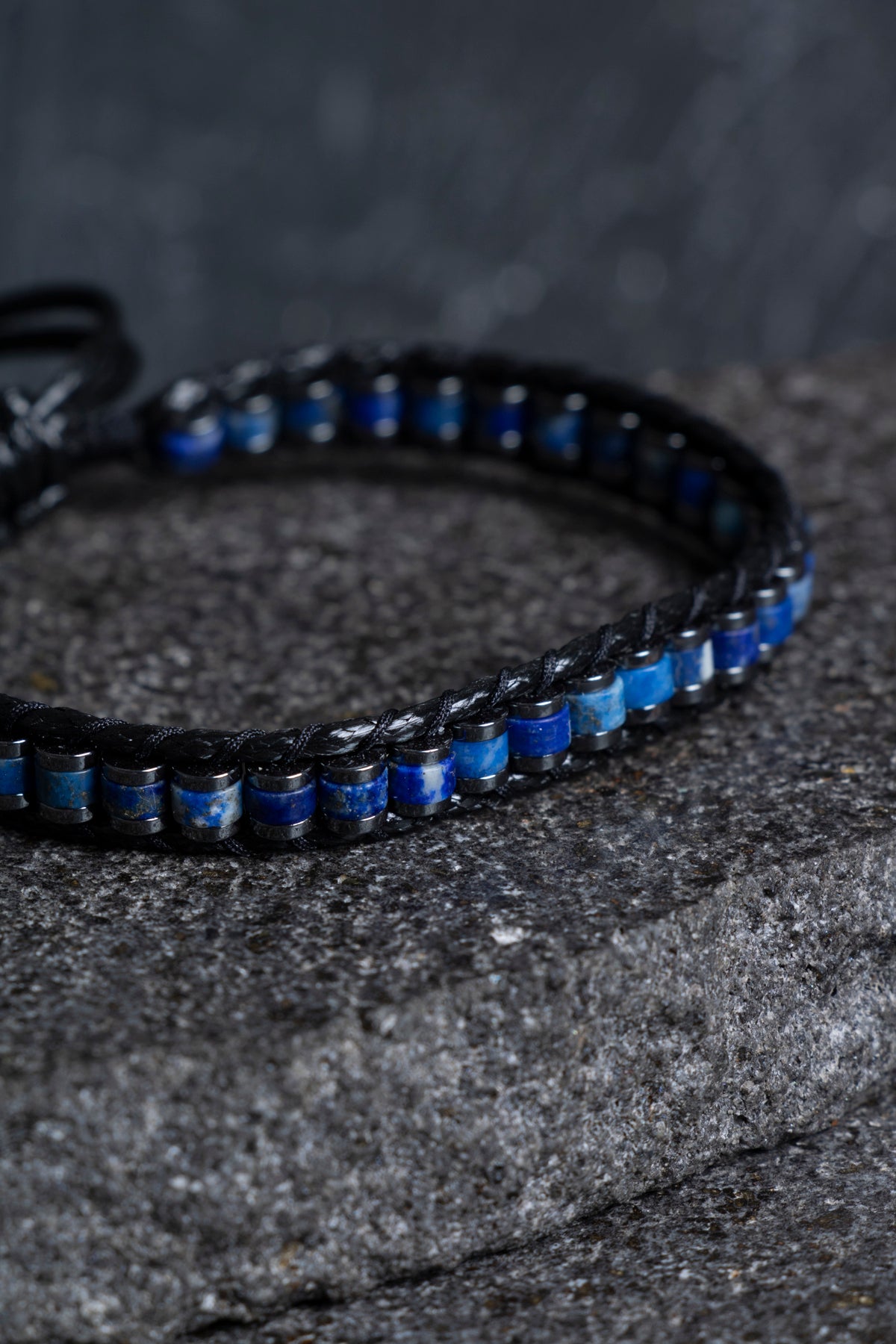 Sertifikalı Lapis Lazuli Özel Tasarım Deri Doğal Taş Makrome Bileklik (SK:398)