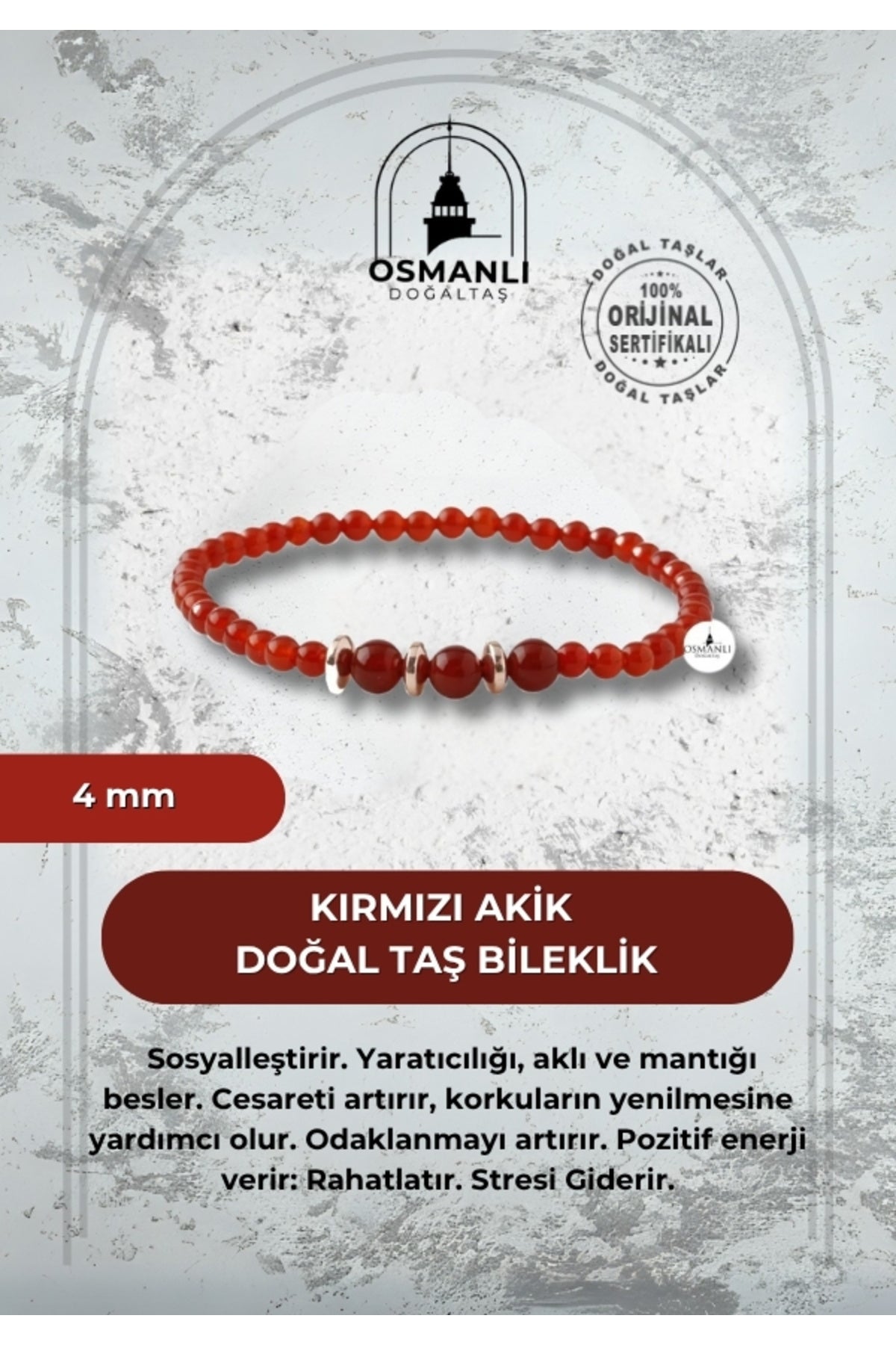 Kırmızı Akik 4mm Doğal Taş Bileklik