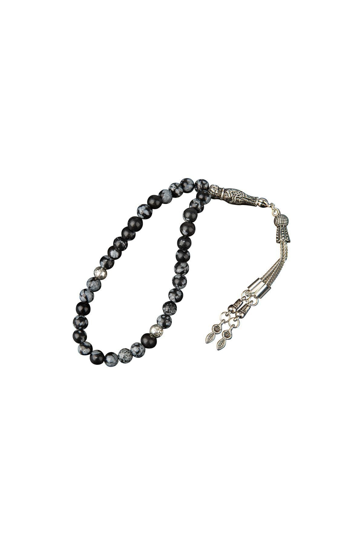 Karlı Obsidyen Doğal Taş Tesbih 33lük - 6mm