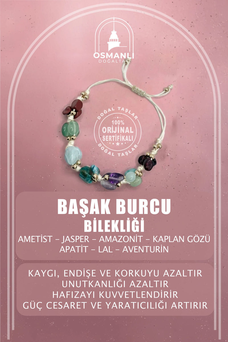 Başak Burcu Doğal Taş Natürel Makrome Bileklik