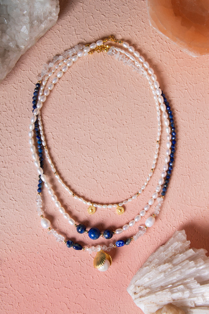 Sertifikalı İnci, Lapis Lazuli, Hematit Gümüş Aparatlı Doğal Taş Kolye (SK:018)