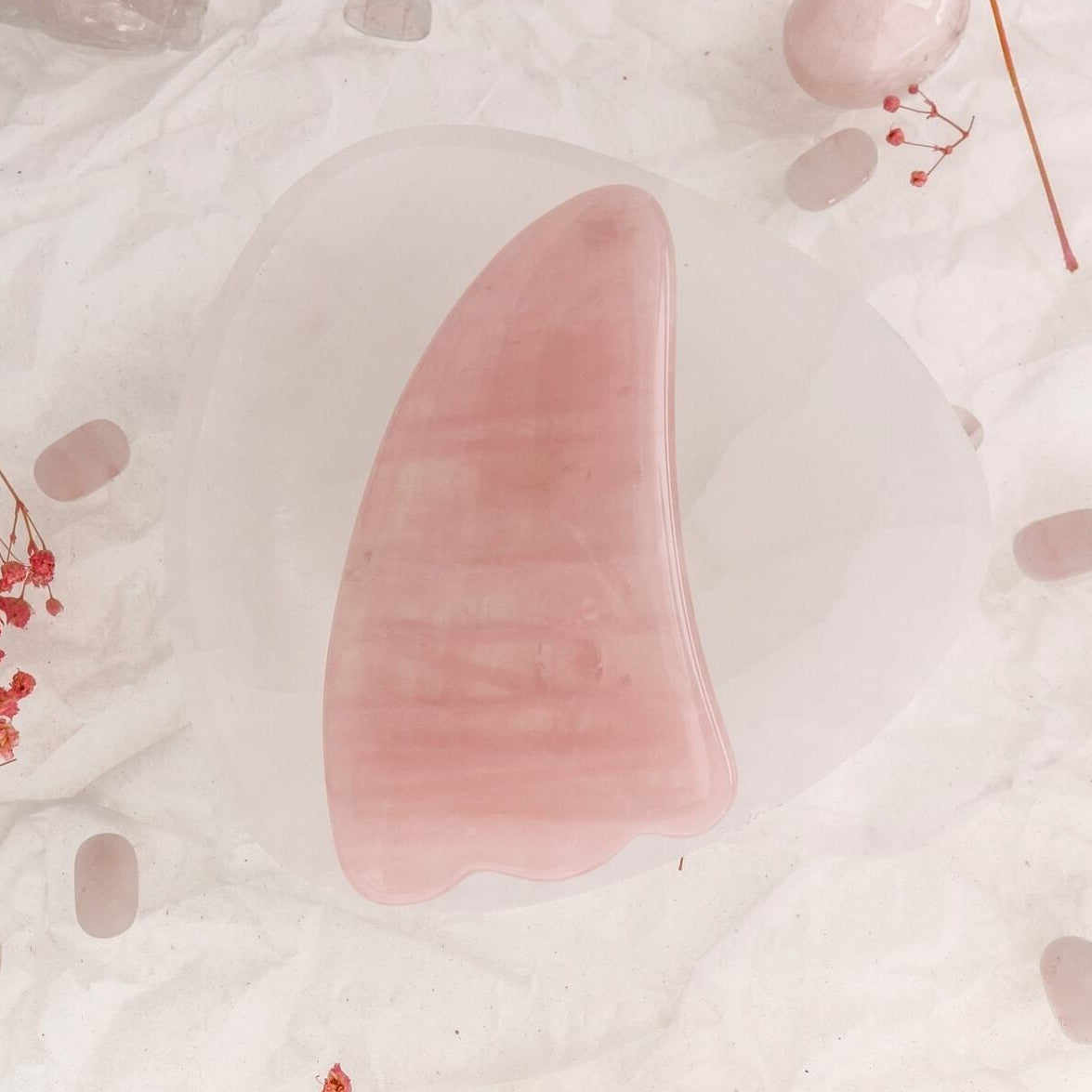Pembe Kuvars Taşı Gua Sha Yüz Masaj Taşı Kaz Ayaklı