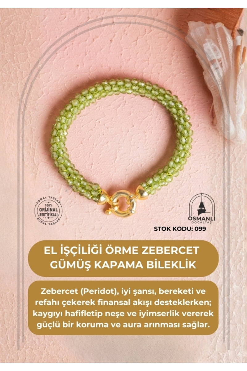 Sertifikalı El İşçiliği Örme Zebercet Gümüş Kapama Bileklik (SK:099)
