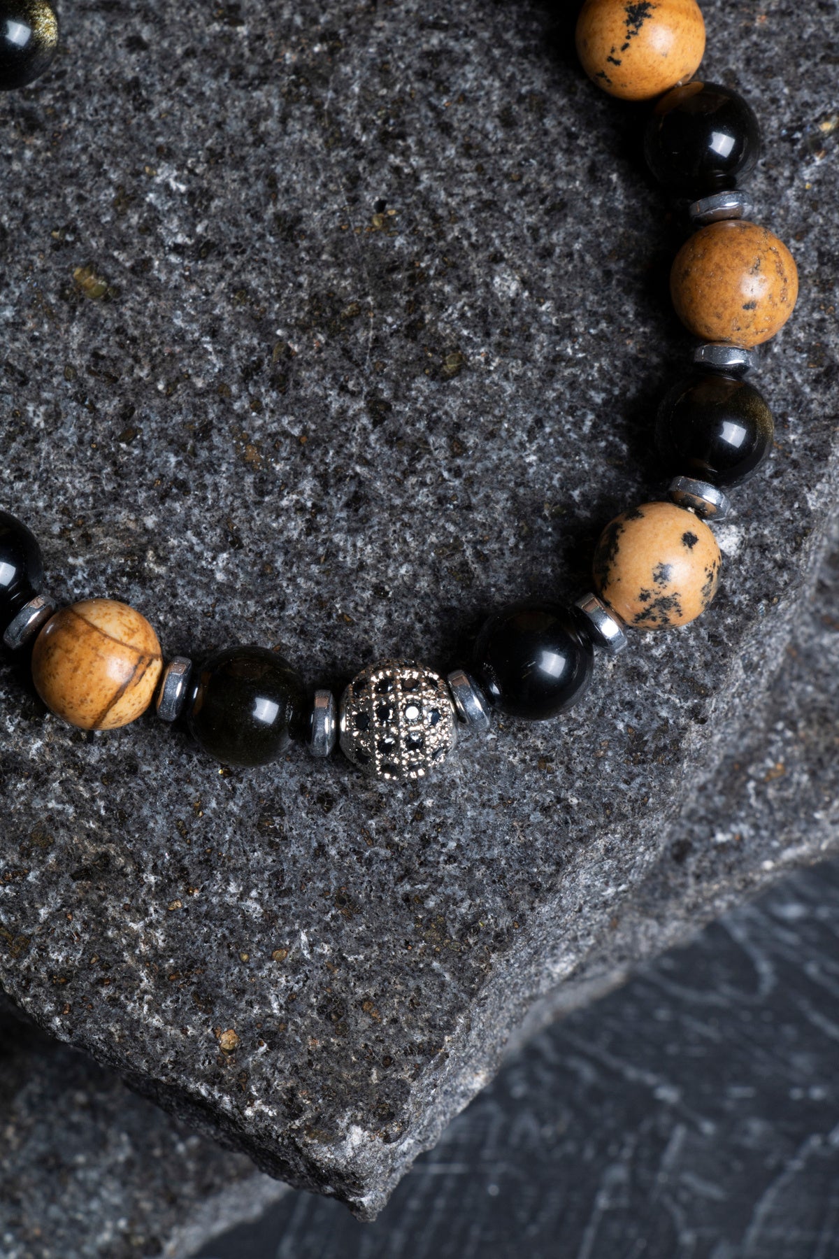 Sertifikalı Jasper, Obsidyen, Hematit Doğal Taş Makrome Bileklik