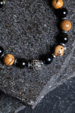 Sertifikalı Jasper, Obsidyen, Hematit Doğal Taş Makrome Bileklik