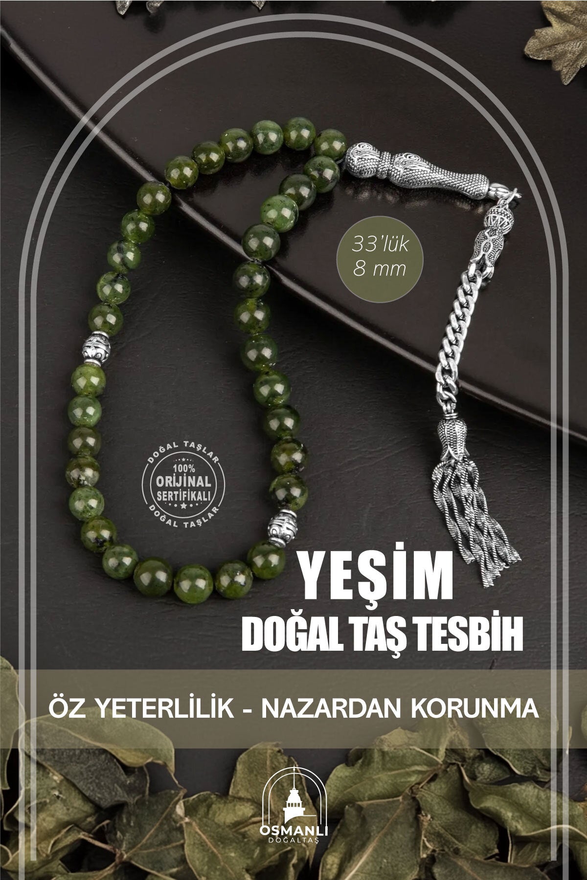 Yeşim Doğal Taş Tesbih 33lük - 8mm