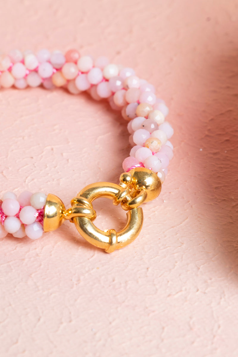 Sertifikalı El İşçiliği Örme Pembe Opal Gümüş Kapama Bileklik (SK:108)
