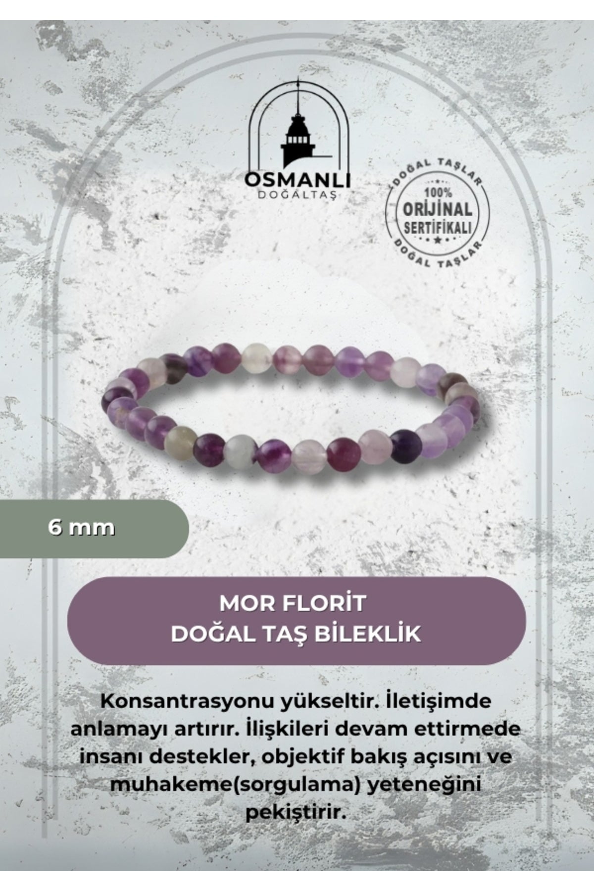 Mor Florit 6mm Doğal Taş Bileklik