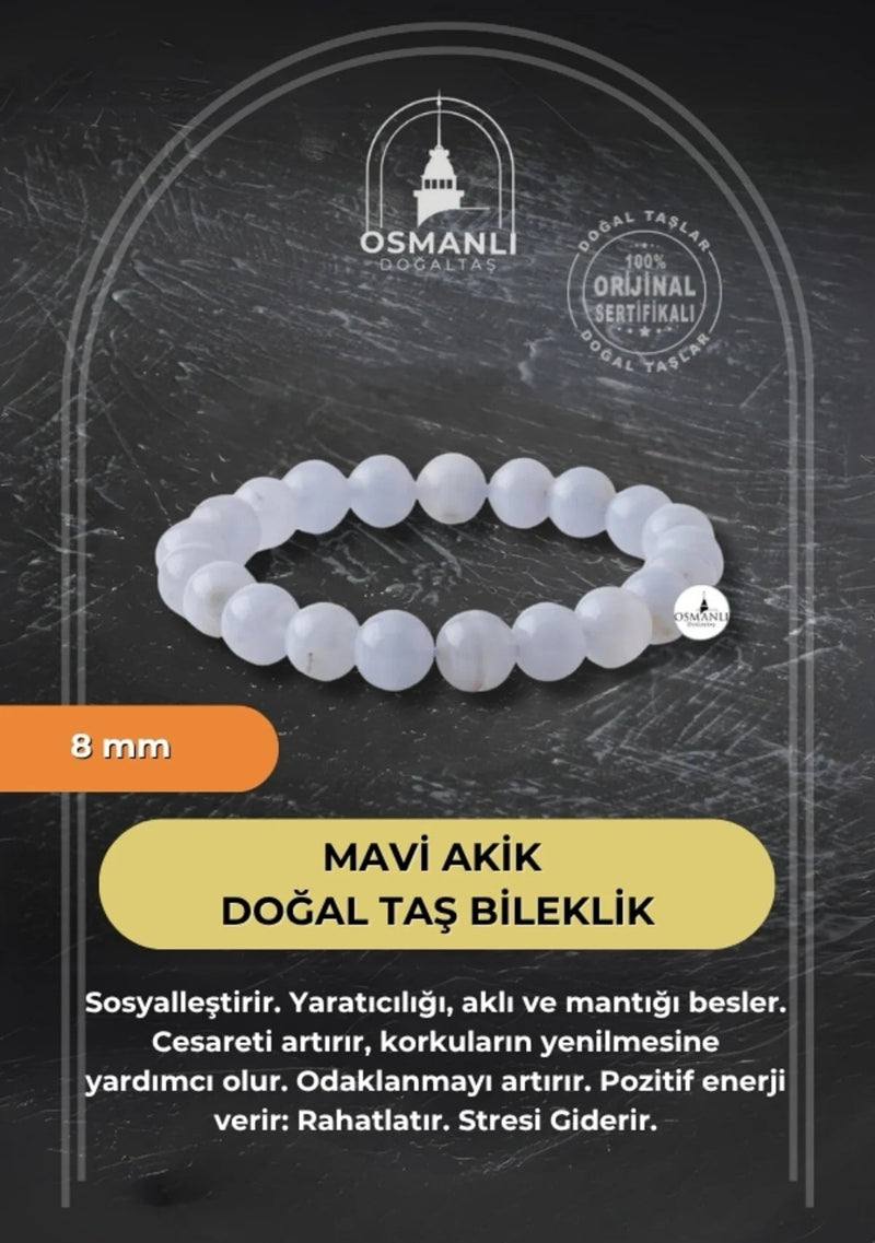 Mavi Akik 8mm Doğal Taş Bileklik