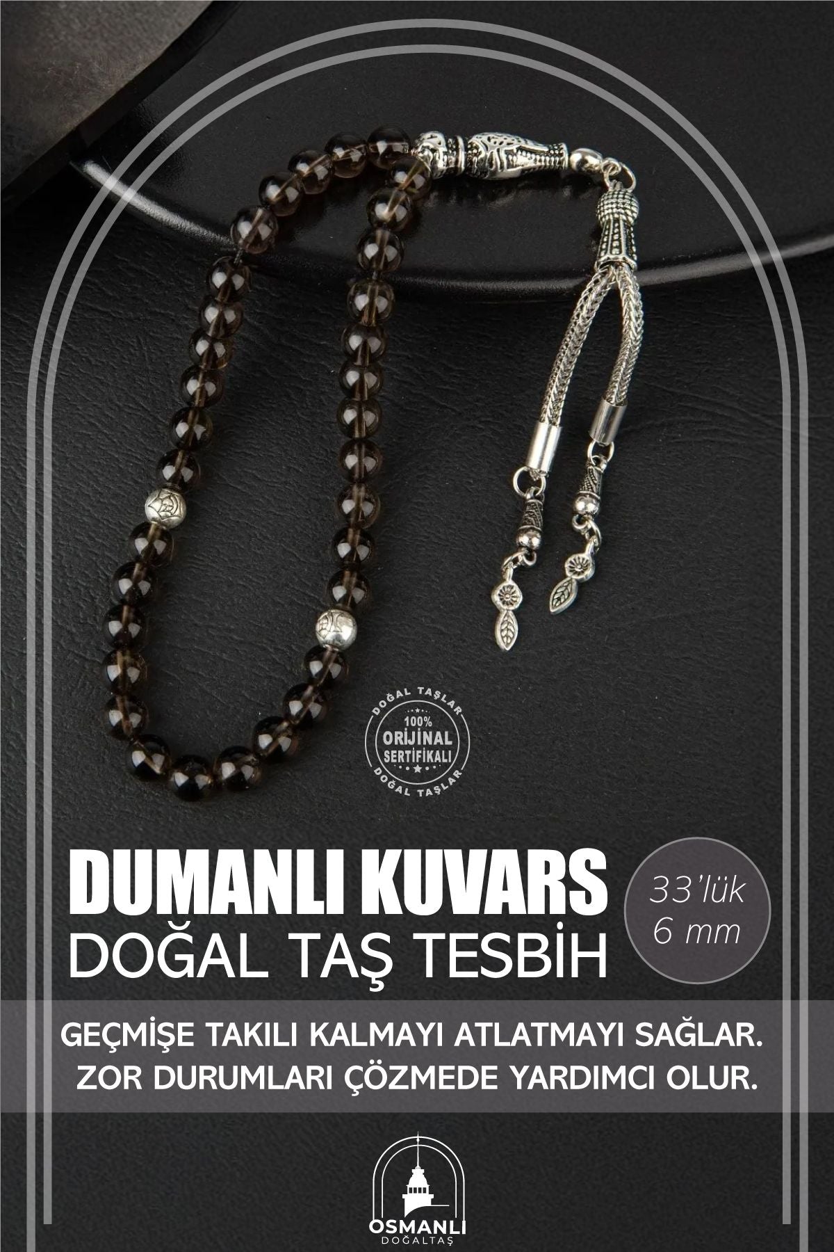 Dumanlı Kuvars Doğal Taş Tesbih 33lük - 6mm