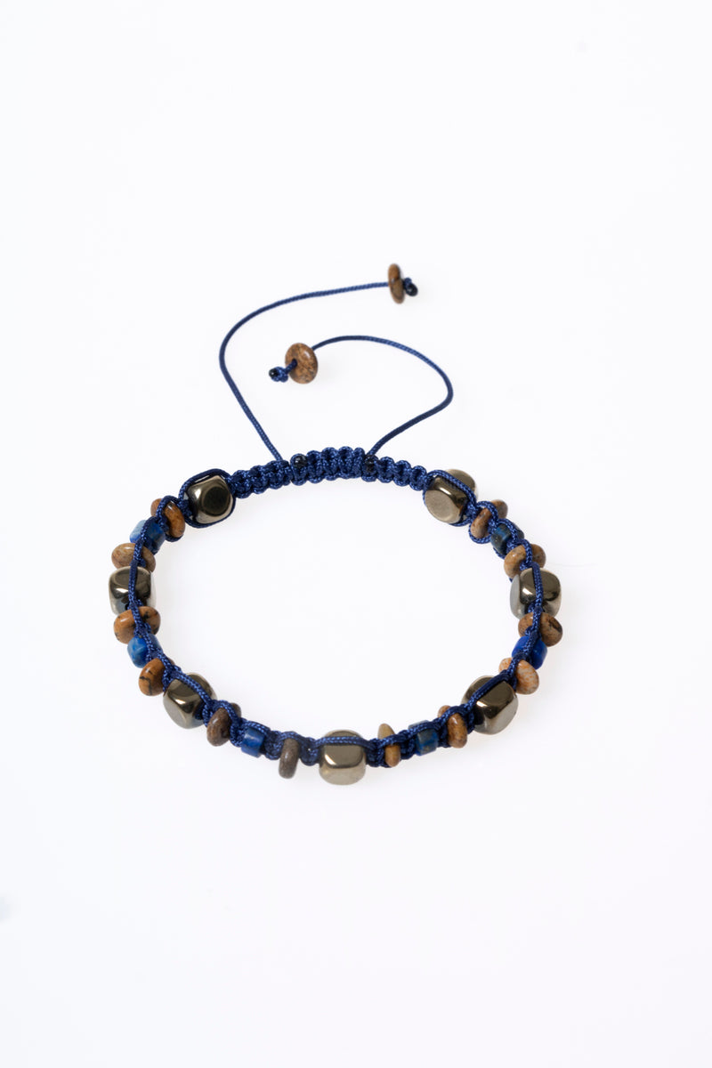 Sertifikalı Lapis Lazuli, Jasper, Hematit Doğal Taş Makrome Bileklik (SK:079)