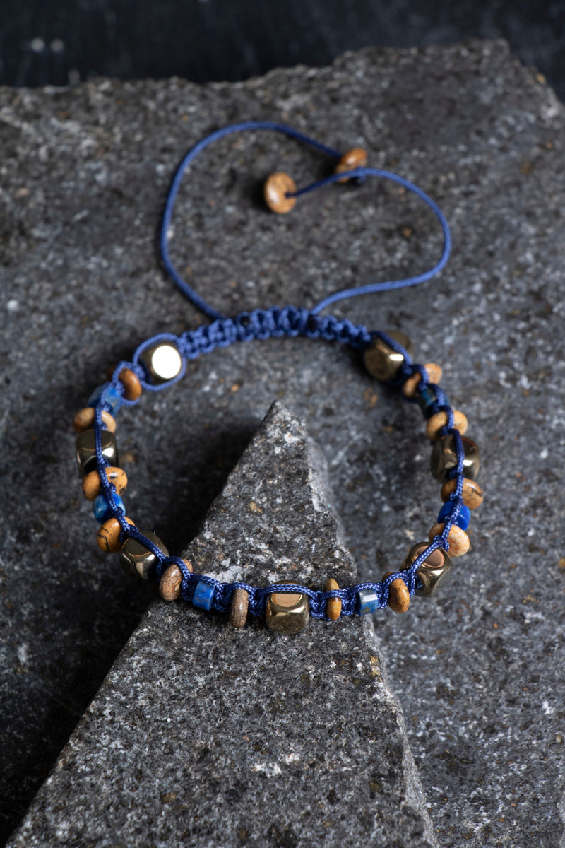 Sertifikalı Jasper, Lapis Lazuli, Hematit Doğal Taş Makrome Bileklik (SK:364)