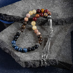 Aslan Burcu Tesbih Bronzit, Dumortierit, Güneş Taşı, Jasper, Kalsit, Siyah Göz Akik