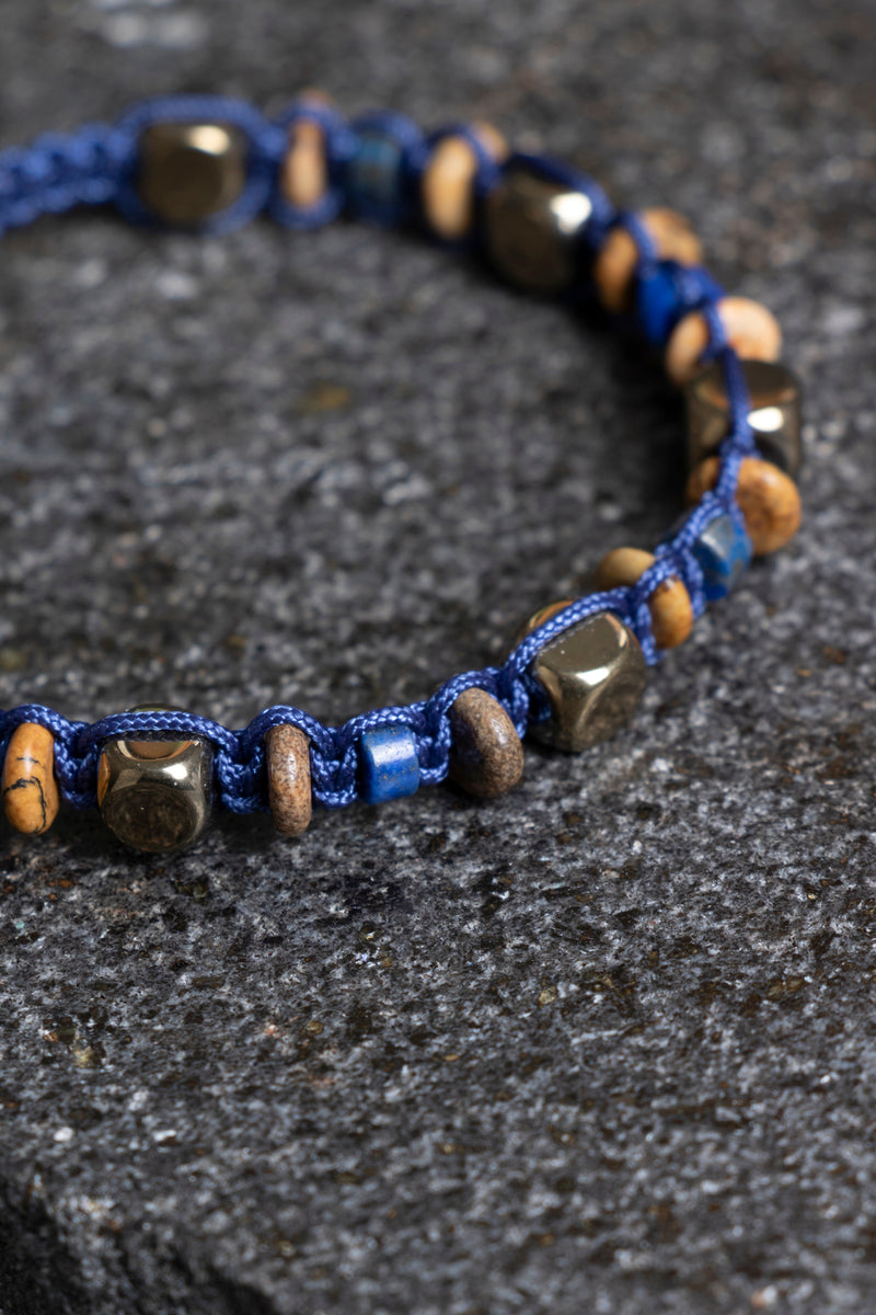 Sertifikalı Jasper, Lapis Lazuli, Hematit Doğal Taş Makrome Bileklik (SK:364)