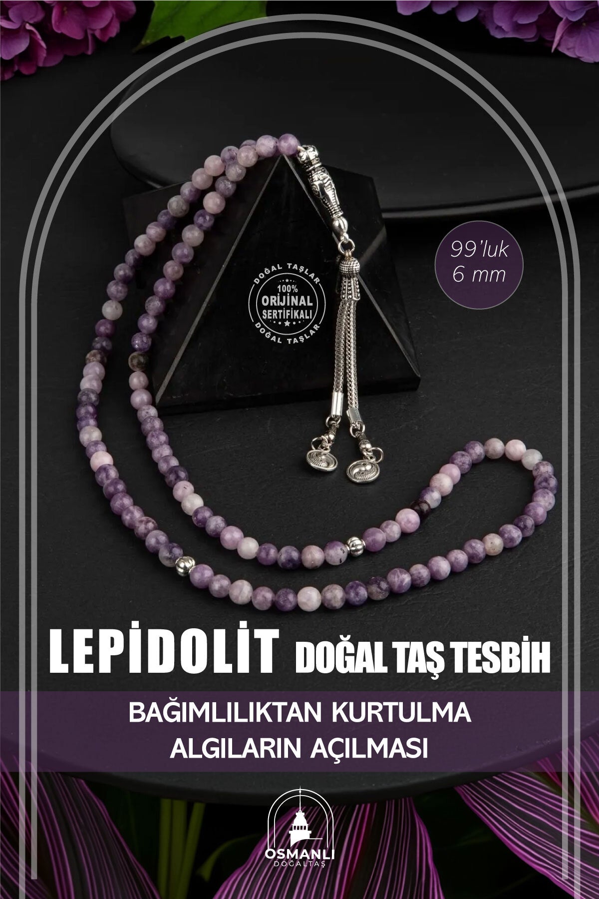 Lepidolit Doğal Taş Tesbih 99luk - 6mm