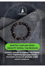 Sertifikalı Ametist, Kaplan Gözü , Hematit Doğal Taş Bileklik
