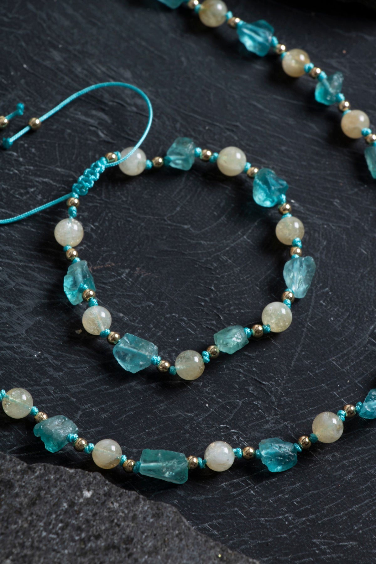 Sertifikalı Apatit, Sitrin Naturel Doğal Taş Makrome Set